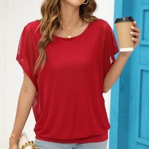 Vishow red short sleeve blouse size XL